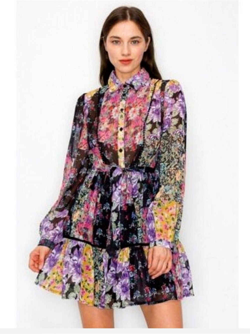Zara Amelia Patchwork Floral Boho Mini Dress
